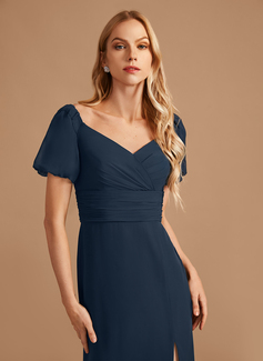 Sheath/Column V-Neck Floor-Length Chiffon Bridesmaid Dress 