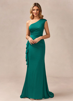 Trumpet/Mermaid One Shoulder Floor-Length Jersey Evening Dress With Ruffle 