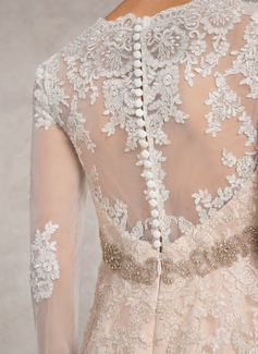 A-line V-Neck Court Train Lace Tulle Maternity Dresses With Beading 