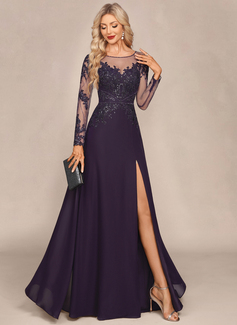 Sheath/Column Illusion Scoop Floor-Length Chiffon Tulle Evening Dress With Beading Overskirt Sequins 