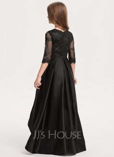 A-line kjole Scoop Asymmetrisk Blonder Sateng Brudepikekjole barn 