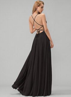 A-Linien-Kleid Karree Bodenlang Chiffon Brautjungfernkleid 