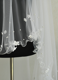 Pearl Floral Scalloped Edge Single Tier Bridal Cathedral Length 118" Wedding Veils 