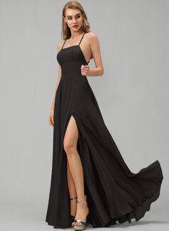 A-Linien-Kleid Karree Bodenlang Chiffon Brautjungfernkleid 