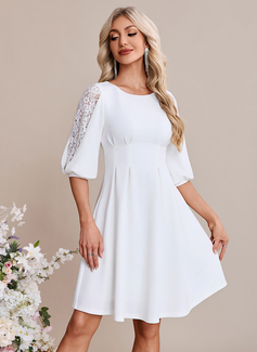 Scoop 3/4 Sleeve A-line Lace Stretch Crepe Mini Dress 