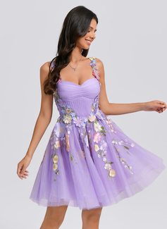 Ball-Gown/Princess Sweetheart Short Tulle Homecoming Dress With Pleated Flower 