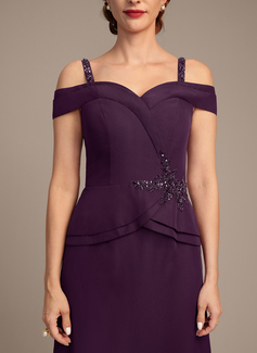 A-line Cold Shoulder Floor-Length Chiffon Mother of the Bride Dress With Beading Sequins 