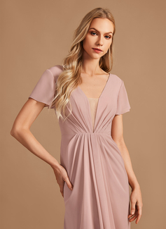 A-Line V-neck Floor-Length Chiffon Bridesmaid Dress With Ruffle 
