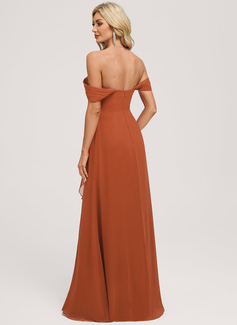 A-line Off the Shoulder Ruched Chiffon Dress