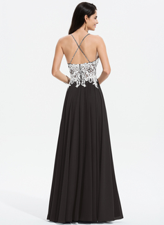 A-Linien-Kleid V-Ausschnitt Bodenlang Chiffon Ballkleid mit Perlen Pailletten 