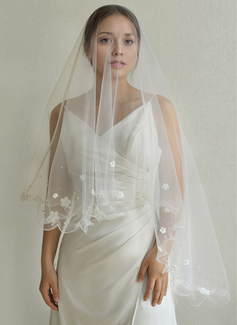 Pearl Floral Scalloped Edge Single Tier Bridal Cathedral Length 118" Wedding Veils 