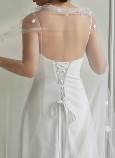 Pearl Floral Scalloped Edge Single Tier Bridal Cathedral Length 118" Wedding Veils 