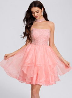 Ball-Gown/Princess Square Short Organza Homecoming Dress With Ruffle Sequins 