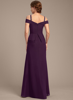 A-line Cold Shoulder Floor-Length Chiffon Mother of the Bride Dress With Beading Sequins 