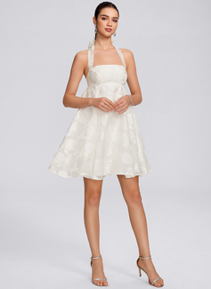 A-line Halter Short Jacquard Homecoming Dress With Bow 