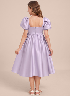 A-line Square Tea-Length Satin Junior Bridesmaid Dress 