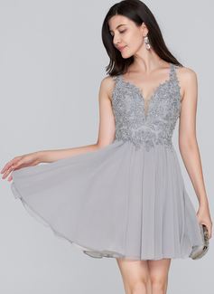 A-line kjole Sweetheart Kort/Mini Chiffong Blonder Skoleball Kjoler med Profilering paljetter 