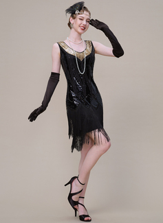 V-Neck Beaded Sequins 1920's Gatsby Flapper Cocktail Dress 