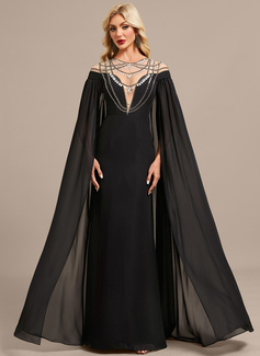 Sheath/Column Illusion Scoop Floor-Length Chiffon Evening Dress With Rhinestone Cape Beading 