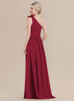 Jurk van de chiffon met one-shoulder 3d bloemen