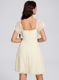 A-line V-Neck Short Lace Homecoming Dress With Ruched 