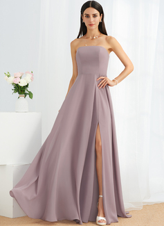 A-line Straight Floor-Length Chiffon Bridesmaid Dress 