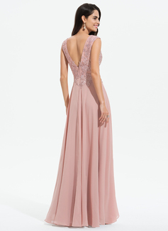 A-line kjole V-hals Gulvlengde Chiffong Ballkjole 