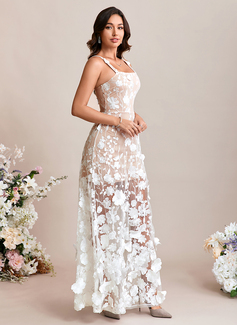 Flower Embroidered Square Sleeveless A-line Lace Maxi Dress 