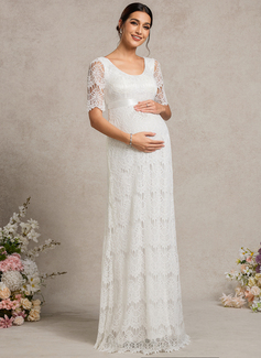 A-line Scoop Floor-Length Lace Maternity Dresses 