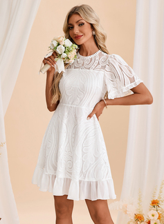 A-line Scoop Short Lace Wedding Dress 
