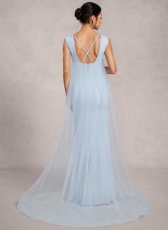 Sheath/Column V-Neck Sweep Train Tulle Jersey Maternity Dresses With Pleated 