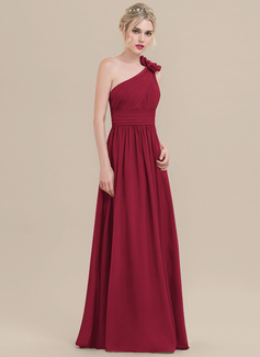 Jurk van de chiffon met one-shoulder 3d bloemen