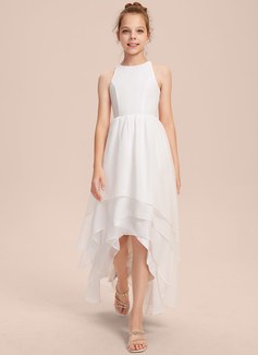 A-line kjole Scoop Asymmetrisk Chiffon Brudepikekjole ungdom 