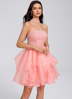 Ball-Gown/Princess Square Short Organza Homecoming Dress With Ruffle Sequins 