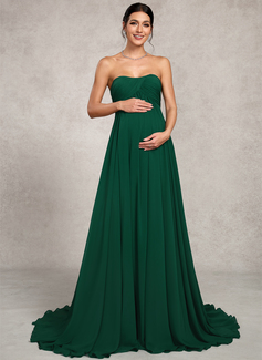 A-line Sweetheart Sweep Train Chiffon Maternity Dresses With Pleated 