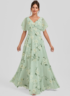 A-line V-Neck Floor-Length Chiffon Bridesmaid Dress 