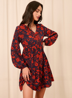 Frynse V-hals Lange ermer Avslappet A-line kjole Chiffong Mini Motekjoler 