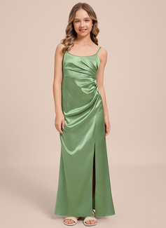 Sheath/Column Scoop Floor-Length Stretch Satin Junior Bridesmaid Dress 