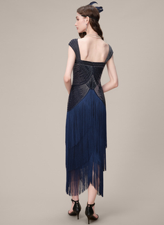 Square Multi-Layered Fringe Beaded 1920's Gatsby Flapper Cocktail Dress 