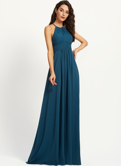 A-Line Scoop Floor-Length Chiffon Bridesmaid Dress With Ruffle 