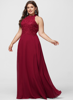 A-linja riimu lattiaa hipova pituus pitsi sifonki tanssiaismekko jossa paljetit 