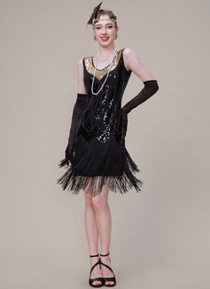 V-Neck Beaded Sequins 1920's Gatsby Flapper Cocktail Dress 