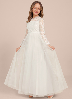 A-line Scoop Floor-Length Chiffon Junior Bridesmaid Dress 