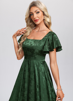 A-line Square Tea-Length Satin Cocktail Dress 