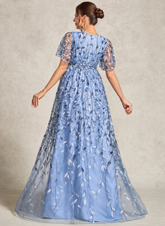 A-line V-Neck Floor-Length Sequin Lace Maternity Dresses 