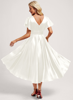 A-line Ruffle Stretch Satin Dress