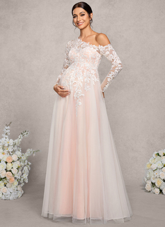 A-line Asymmetrical Floor-Length Tulle Lace Maternity Dresses 