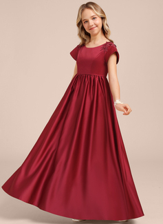 A-line Scoop Floor-Length Satin Junior Bridesmaid Dress 