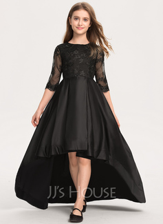 A-line kjole Scoop Asymmetrisk Blonder Sateng Brudepikekjole barn 