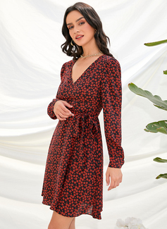 V-hals Lange ermer Ferie A-line kjole Chiffong Mini Motekjoler 